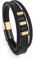Akitsune Fabula Lederarmband |Armschmuck Frauen Herren Magnetverschluss aus Edelstahl Männer Armband - Gold - Schwarz 19cm