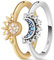 Aucuu Sonne Mond Ring Gold Silber Set, Matching Rings Freundschaftsringe Sonne und Mond Ring, Ringe Frauen Silber 925, Sun and Moon Set, Dupes Schmuck Geschenk für Damen Frauen
