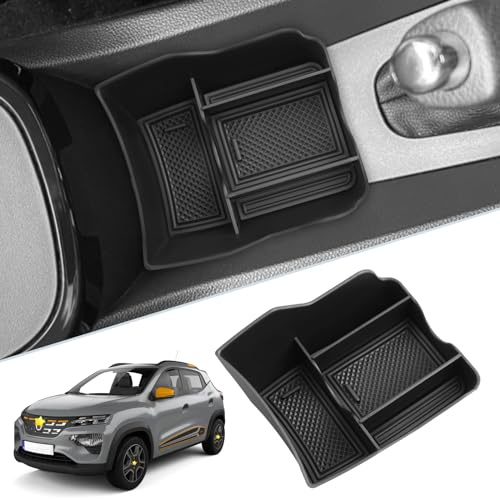 SKTU Mittelarmlehne Organizer kompatibel mit Dacia Spring Electric EV 2021-2024 Mittelkonsole Aufbewahrungsbox vor der Handbremse mit Antirutsch-Auflage
