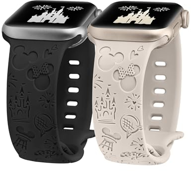 BEEXI 2 Stück Cartoon Gravierte Armbänder Kompatibel mit Apple Watch Armbänder 41mm 40mm 42mm 38mm Damen Herren, Weiches Silikon Niedliches Anime Armband für iWatch Serie 10/9/8/7/6/5/4/3/2/1/SE