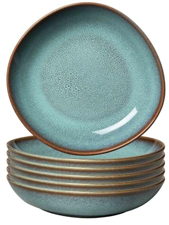 Villeroy & Boch like. by Lave Glacé Schalen 6er Set, 21 cm, Flache Schale für Pasta & Suppe, Skandinavisches Design, Steingut, Türkis