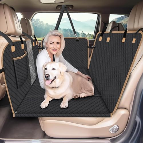 Lekespring Hundedecke für Auto Rückbank, 4-Fach erweiterbare Hundesitzbezüge mit Harter Unterlage, wasserdicht, autoschonend für Rücksitz, Schwarz