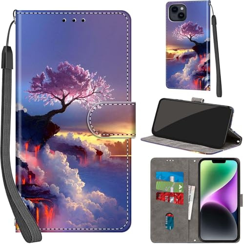 PHINIENLAND Wallet Flip Case for iPhone 15 Plus Leather Mountain Tree | 3 Card Slots & 1 Cash Pocket, Magnetic Closure, Kickstand, Premium PU Leather flip cover for iPhone 15 Plus