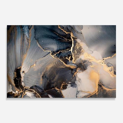 ARTHUB® Glasbild 80x120 cm, Golden Abstract Marble | Moderne Glas-Wandkunst Drucke, Hängende Bilder, Wanddekoration, Wohnkultur, Abstrakte, Marmor