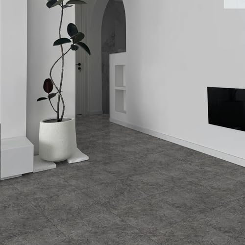 PVC Bodenbelag, Vinylboden Selbstklebend Extra Abriebfest, PVC Bodenbelag Selbstklebend Wasserdicht Grau Marmor Effekt für Küche Badezimmer Schlafzimmer, 30x30cm 52 Stück