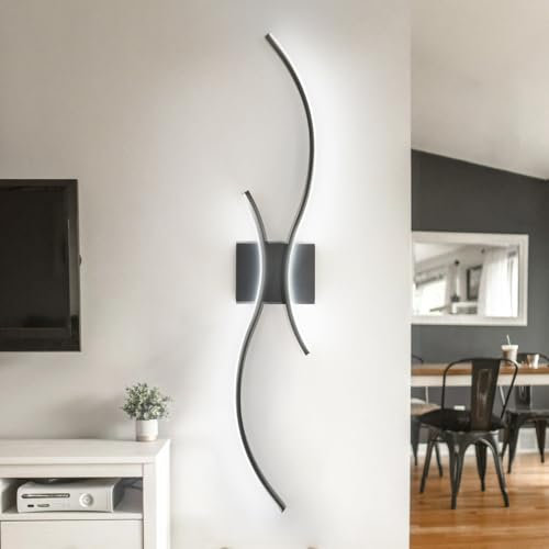 Goeco LED Wandleuchte Innen 80 cm 27W Lang Wandlampe 2 Fimmige 6500K Kaltlicht Modern LED Lampen Wandbeleuchtung Schwarz für Flur Treppenhaus Wohnzimmer Schlafzimmer