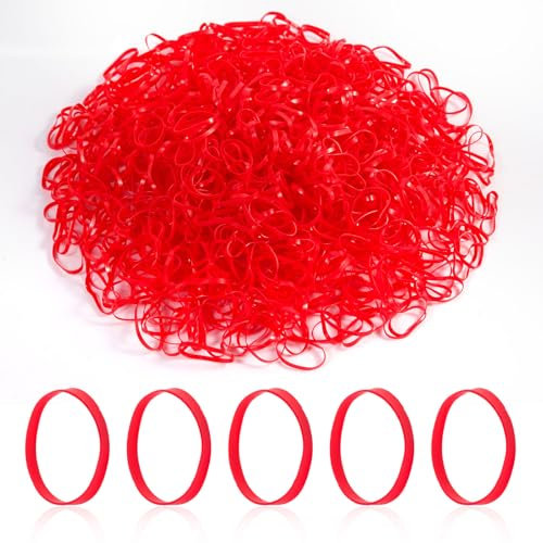 Kleine Rote Gummibänder für Haarbänder, Mini Kleinkind Zöpfe Pferdeschwanz Halter für Mädchen Kinder Dicke Haare - Keine Beschädigung, Handwerk Büro 1000pcs - 2,2cm