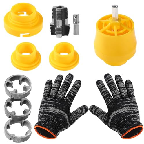 Kit de Roscador de Tubos de PVC para Taladro Eléctrico, Herramienta para Juego de Matrices de Plástico para Roscar Tubos con Guantes con 3 Matrices de 1,27 cm, 1,9 cm y 2,54 cm