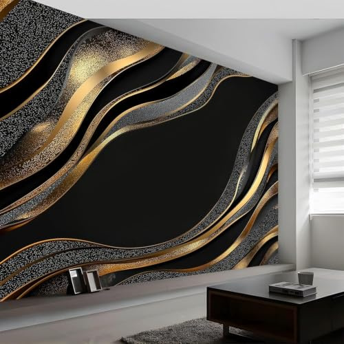 Fototapete 3D Effekt Vliestapete Luxus Marmor Textur Schwarz Gold 400x280 cm – Moderne Wandtapete für Wohnzimmer, Schlafzimmer, Büro & Gewerbe – Geruchsneutrale Premium Vlies Motivtapete