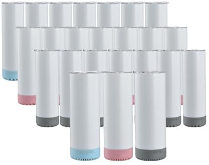 24Pack 20oz Sublimation Speaker Tumbler Blank, Bluetooth, with Straw and Lid (20oz-Lanya 3colors 24pk)