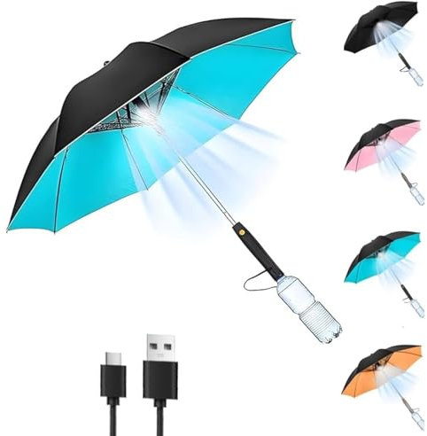 Yuhaidzsw Misting Umbrella with Fan & Water Bottle, Portable 3 in 1 usb Rechargeable Sunshade, Mist Spray Sun Umbrella with Miste for Outdoor, Beach, BBQ, and Festivals, UV Blocking (Blue,Battery)