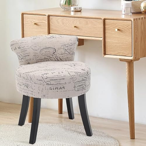 Warmiehomy Beige Dressing Table Stool Makeup Vanity Desk Chair Stool for Bedroom Dressing Table with Low Back, Solid Wooden Legs