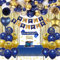 Geburtstagsdeko Blau Gold, Marine Blau und Gold Party Deko Set mit Happy Birthday Banner, Konfetti Luftballons, Schärpe, Tischdecke, Vorhang, Pompons für Mann Mädchen Frauen Mädchen Geburtstag Deko