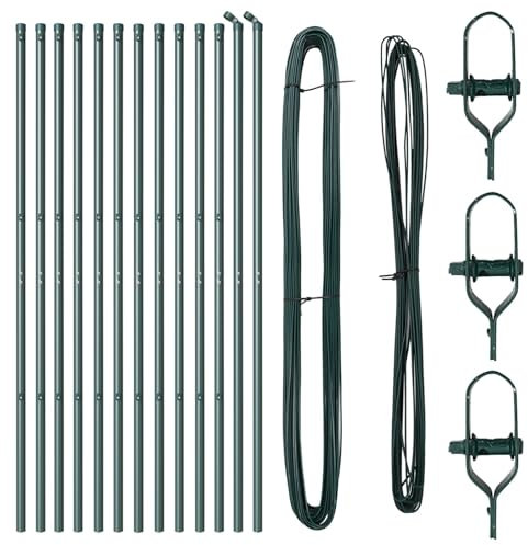 vidaXL Zaunpfosten 13 Stück Grün Ø32mm 200cm Verzinkter Stahl - Robuste und wetterfeste Zaunaccessoires für deinen Garten oder die Terrasse. Höhenverstellbare Barriere.