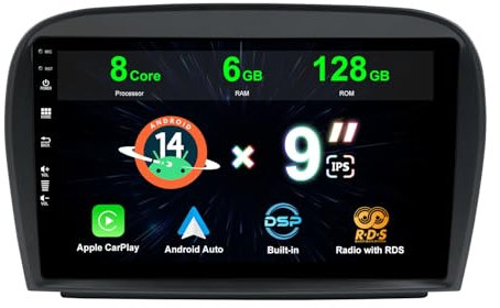 MISONDA 6G+128GB Doppel DIN Carplay DSP Android 14 Autoradio Für Mercedes Benz SL R230 SL350 SL500 SL300 SL550|Kamera+MIC|9Zoll IPS| Unterstützt GPS Navigation/DAB/WiFi/BT/MirrorLink/SWC/FM