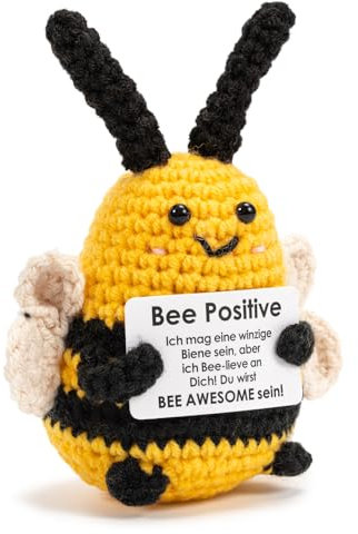 Pocket Hug Bienen, Niedliche Biene Häkeltiere, Positive Geschenke Biene Kuscheltier, Pocket Hug Deutsch Häkelbiene Karte mit Positiver Energie, Ermutigungsgeschenk Motivationsgeschen für Frauen Kinder