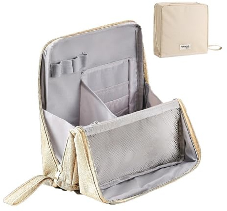 Standing Makeup Bag Portable, Large Capacity, Stand Up Makeup Bag for Travel, Multi-Purpose Large Capacity Oxford Cloth Standing MakeupBag (Beige)