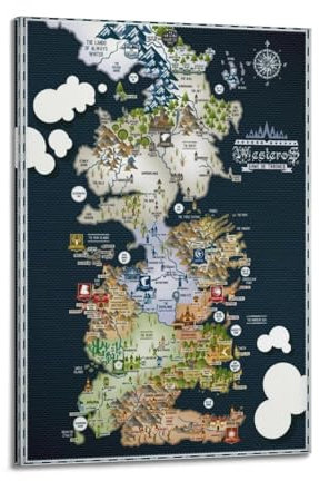 VGFYUTYY Póster decorativo de mapa de Juego de Tronos de TV y lienzo para pared e impresión artística moderna para decoración de dormitorio familiar, 50 x 75 cm