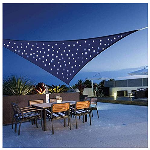 Dreieckiges Sonnensegel mit Solar-LED-Lichtern, 95 % UV-Schutz, wasserdicht, Baldachin für Außenbereich, Garten, Terrassentür, blau, 4 x 4 x 4 m, langlebig und stilvoll