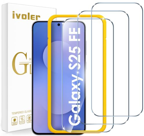 ivoler Protector de Pantalla para Samsung Galaxy S25 FE 5G (no compatible con Samsung S25 5G), paquete de 3, con herramienta de fácil instalación, dureza 9H, HD, anti-rayado, anti-burbujas