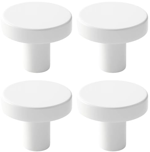 4 White Wardrobe Knobs, Small Door Knobs for Cabinets, Kitchen Cupboard Door Knobs, Aluminum Alloy Drawer Pulls, 25x30mm Furniture Knobs for Wardrobes, Dressers, Cupboards