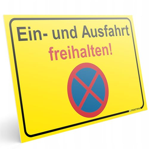 PRINTIMA Einfahrt freihalten Schild 32 x 21 cm – Ein- und Ausfahrt freihalten – PVC Hinweisschild, wetterfestes Parkplatzschild für Tor, Einfahrt, Ausfahrt & Hofeinfahrt