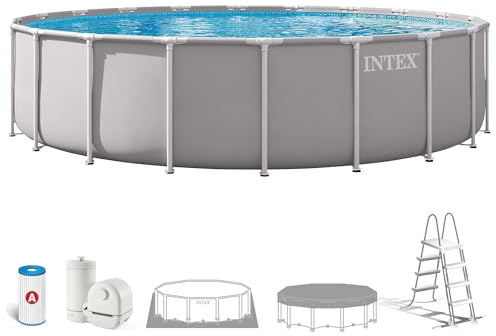 Intex 26756ND 6.1m x 1.32m Prism Frame Premium Pool Set (Includes Filter Pump, Safety Ladder, Ground Cloth, Pool Cover)