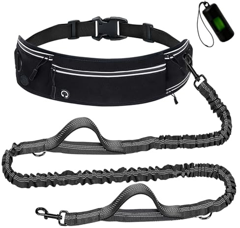 Quppa Joggingleine Hunde mit Taillenschutz Bauchgurt,Hände frei Hundeleine, verstellbare Taille Leine für Große Hunde bis 120kg,Schwarz