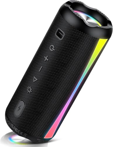 Altavoz Bluetooth 5.4, 20w Altavoz Bluetooth Potente Con Micrófono HD, 360° Sonido Estéreo, 7 Cambios RGB, TWS, 20 H Impermeable IPX7 Speaker Bluetooth Para Viajes/ Deportes/ Fiestas/ Ciclismo, Negro