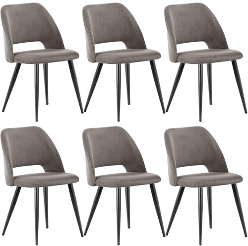 WAFTING Esszimmerstühle aus Cordstoff mit Dickem Schwamm,6er Set,Braun | Mit dickem Schwamm gepolstert, separaten Metallfüßen, Moderner Polsterstuhl für Esszimmer, Wohnzimmer, Schlafzimmer,Empfang
