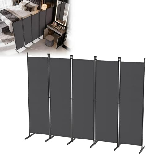 ACXIN 250x180 cm Paravent 5 Teilig, Raumteiler Freistehend Sichtschutz & Trennwand für Balkon, Wohnzimmer und Büro, Faltbar Spanische Wand, Blickdicht Raumtrenner Paravents aus Polyester, Dunkelgrau