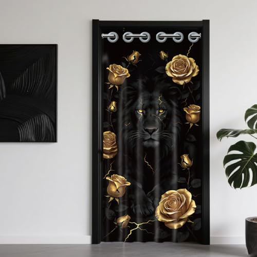 CONCHLERY Vorhang, Türvorhang, 200x100 cm, Mehrfarbig, Polyester, Löwe Golden Rose Muster, Raumteiler