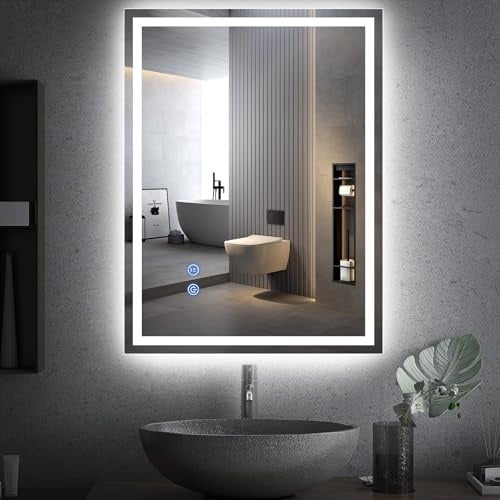 Youyijia Spiegel Mit Beleuchtung, 80x60 cm Badspiegel Beleuchtung | Mit Touch-Schalter Beschlagfrei, 3 Lichtfarben Dimmbar,3500K-6500K Badezimmerspiegel (Beschlagfrei+Dimmbar)