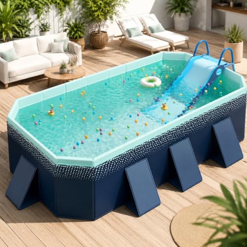 Grande Piscine Hors Sol avec Toboggan, Piscine Familiale de Jardin | Créez un Espace Aquatique Amusant avec Structure Stable pour Enfants et Famille(2.6m/102in)