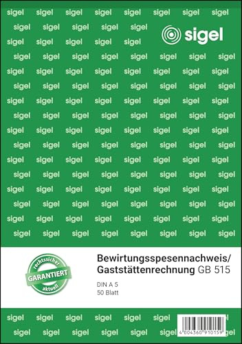 SIGEL Bewirtungsspesennachweis A5 50 Blatt | GB515, beidseitig bedruckt auf nachhaltigem Papier
