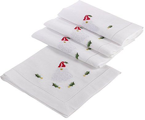 SARO LIFESTYLE XM610.W20S Hemstitched Holiday Santa Napkin, White, 20 (Set of 4 pcs)