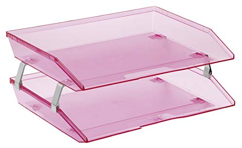 Acrimet Facility 2 Ebenen Briefablage Seiteneinschub, Letter Tray/A4, Desktop Datei Organizer, Kunststoff (Transparent Rosa)
