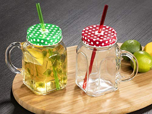 Pasabahce 80388 Tarro con Mango y con Pajita, 45 cl, Verde, Transparente/Verde