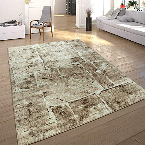 Paco Home Teppich Wohnzimmer Kurzflor Modern Meliert Steinoptik Mauer Muster Braun, Grösse:160x220 cm