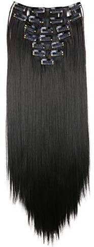 CAISHA XXL 50cm 8 Teile Set CLIP IN EXTENSIONS Nicole Haarverlängerung Haarteil Voluminös Glatt Schwarz CES201