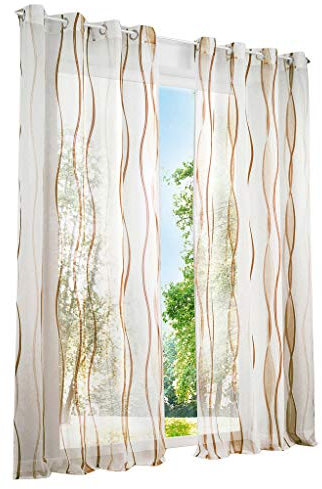 BAILEY JO 1er-Pack Gardinen mit Wellen Druck Design Vorhang Transparent Voile Vorhänge (BxH 140x245cm, Sand mit ösen)