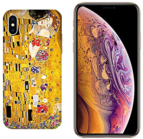 Generico Hulle kompatibel mit Apple iPhone XS Gustav Klimt DER Kuss. DER Kuss/Bedrucken Sie auch die Seiten/Telefon-Festplatte zum Aufstecken, rutschfest, Kratzfest, stoßfest, starr