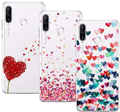 Cover per Huawei P30 Lite / P30 Lite New Edition, (3 Pack) Morbido Trasparente Silicone Custodie Protettivo TPU Gel Case, Amore