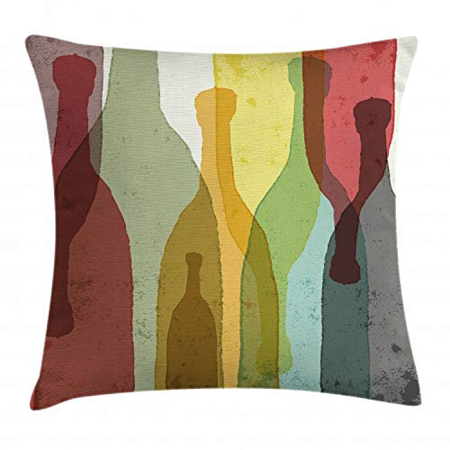 ABAKUHAUS Wein Kissenbezug, Abstrakte Bunte Flaschen, Wasser und Schmutz resistent Waschbar Beidseitiger Druck mit Reißverschluß, 40 x 40 cm, Senf Grün