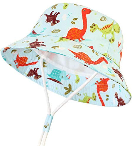 LLZ.COQUE Baby Kids Sonnenhut Dinosaurier Fischerhut Süße Dinosaurier Weiche 100% Baumwolle Sommerhut mit verstellbarem Kinnriemen Dinosaurier