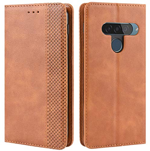 HualuBro Handyhülle für LG G8S ThinQ Hülle, Retro Leder Stoßfest Klapphülle Schutzhülle Handytasche LederHülle Flip Case Cover für LG G8S ThinQ Tasche, Braun