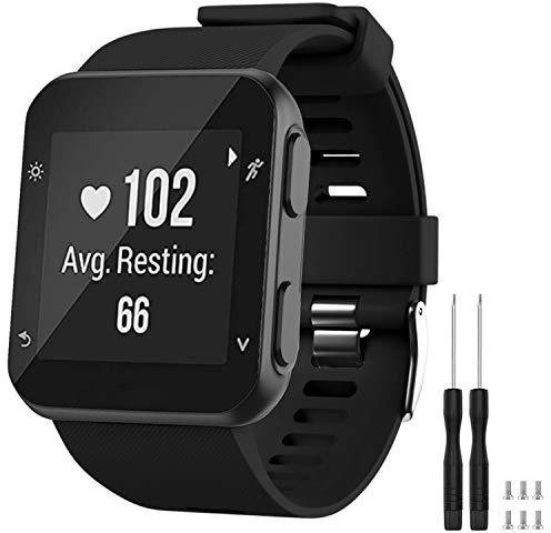 TopPerfekt Armband kompatibel mit Garmin Forerunner 35, weiches Silikon Ersatz-Uhrenarmband für Garmin Forerunner 35 Smart Watch, passend für 130-230 mm Handgelenk (Schwarz (Black Buckle))