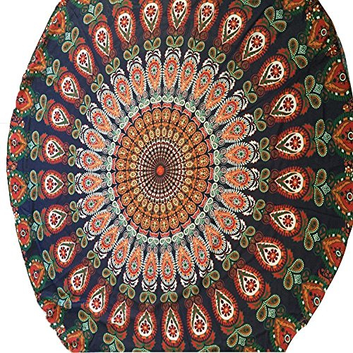 Doublehero Vintage Bedruckte Strandtuch Decken Bikini Badematte Rund Mandala Hippie/Groß Indisch Rundes Baumwolle/Retro Boho Runder Yoga Matte Tuch Meditation/Tischdecke Rund 150cm (C)