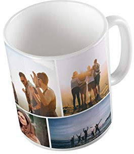 Mookase Taza Blanca Cerámica Collage 4 Imágenes Personalizada con tu Foto, Texto o Imagen