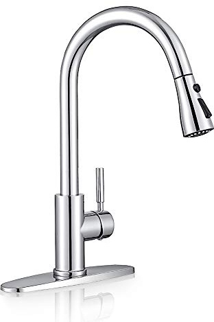 WEWE Spültischarmatur, Einhebel-Küchenarmatur mit herausziehbarer Brause, für 1-Loch- oder 3-Loch-Küchenspüle, poliertes Chrom, niedriger Bleigehalt, kommerziell und modern, Edelstahl, für Wohnmobil